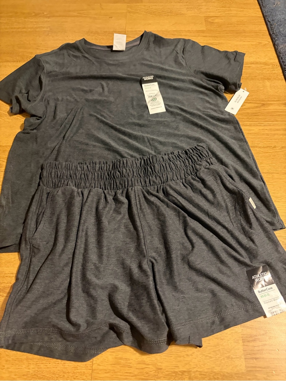 Athletic Works Charcoal Gray Tee and Shorts Set- super butter soft XS